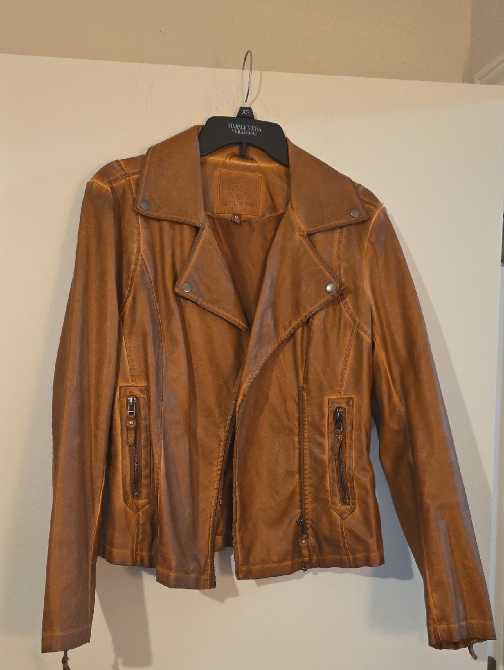 Max Studio Brown Leather Moto Jacket